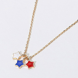 American USA Triple Enamel Star Pendant Necklace