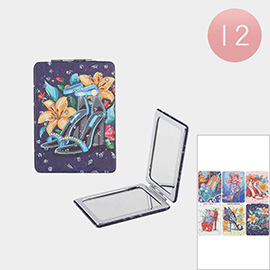 12PCS - High Heel Flower Butterfly Printed Cosmetic Mirrors