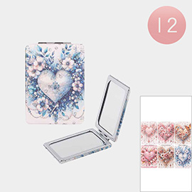 12PCS - Flower Heart Butterfly Printed Cosmetic Mirrors