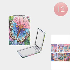 12PCS - Butterfly Flower Printed Cosmetic Mirrors