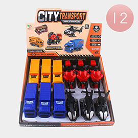 12PCS - City Transport Simulation Model Pull Back Toys