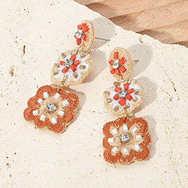 Boho Embroidered Floral Drop Earrings
