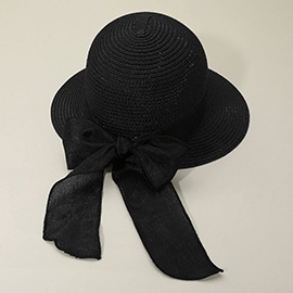 Mesh Bow Detail Floppy Straw Sun Hat