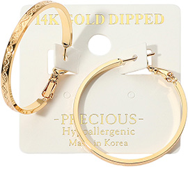 14K Gold Dipped Hypoallergenic Textured Hoop Earrings