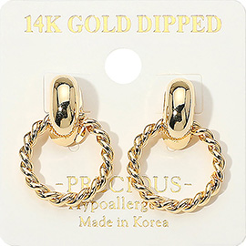 14K Gold Dipped Hypoallergenic Rope Door Knocker Earrings