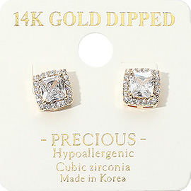 14K Gold Dipped CZ Square Stone Mini Stud Earrings