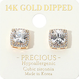 14K Gold Dipped CZ Square Stone Mini Stud Earrings