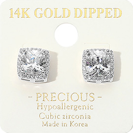 14K Gold Dipped CZ Square Stone Mini Stud Earrings