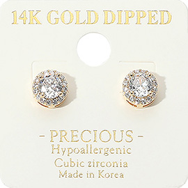14K Gold Dipped CZ Round Stone Mini Stud Earrings