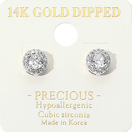 14K Gold Dipped CZ Round Stone Mini Stud Earrings