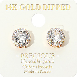 14K Gold Dipped CZ Round Stone Mini Stud Earrings