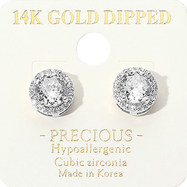 14K Gold Dipped CZ Round Stone Mini Stud Earrings