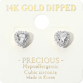 14K Gold Dipped CZ Heart Stone Mini Stud Earrings