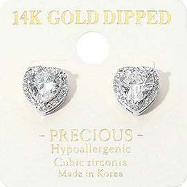 14K Gold Dipped CZ Heart Stone Mini Stud Earrings