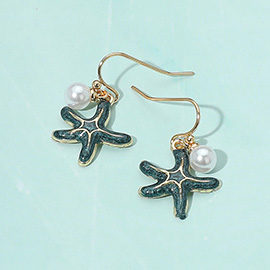 Enamel Starfish Pearl Dangle Earrings