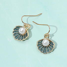 Pearl Enamel Shell Dangle Earrings