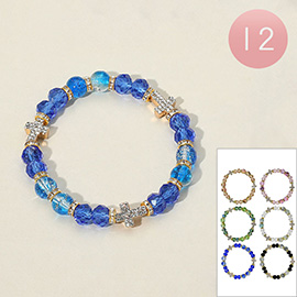 12PCS - Stone Paved Cross Faceted Beaded Stretch Bracelets