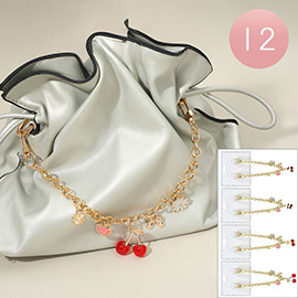 12PCS - Cherry Heart Flower Bow Charm Station Chain Bag Charm
