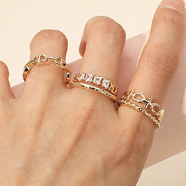 5PCS - Metal Stone Stackable Rings