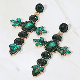 Glass Stone Cluster Cross Dangle Evening Earrings