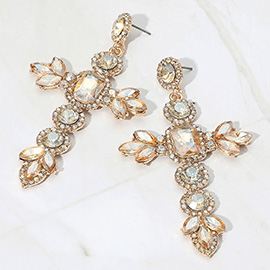 Glass Stone Cluster Cross Dangle Evening Earrings