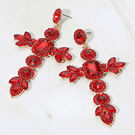Glass Stone Cluster Cross Dangle Evening Earrings