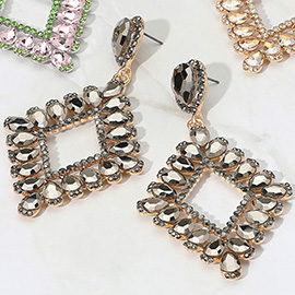 Teardrop Glass Stone Cluster Trip Open Rhombus Dangle Evening Earrings