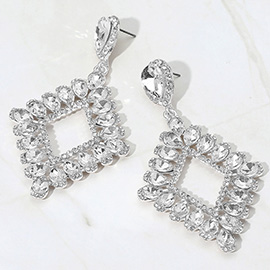 Teardrop Glass Stone Cluster Trip Open Rhombus Dangle Evening Earrings