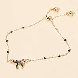 Enamel Bow Dainty Adjustable Cinch Pull Tie Bracelet