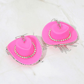 Rhinestone Fringe Western Cowboy Hat Dangle Earrings