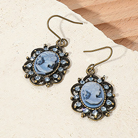 Crystal Trim Vintage Cameo Dangle Earrings