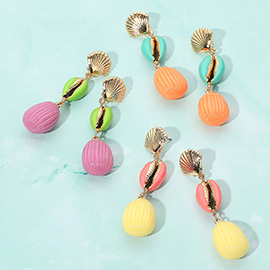 Enamel Sea Shell Puka Shell Link Drop Earrings