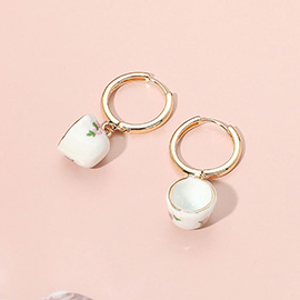 Floral Ceramic Tea Cup Dangle Earrings