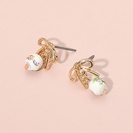 Floral Ceramic Ball Dangle Bow Earrings