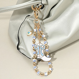 Enamel Bow Cowboy Boot Heart Floral Ceramic Ball Beaded Keychain / Bag Charm