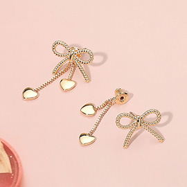 Metal Heart Tip Bow Earrings