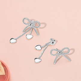 Metal Heart Tip Bow Earrings