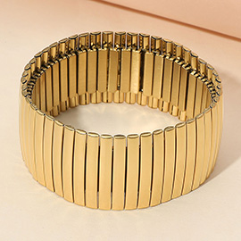 Stainless Steel Rib Beaded Wide Stretch Bracelet