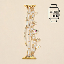 Flower Bow Floral Ceramic Heart Charm Pearl Beaded Multi Layered Apple Watch Band