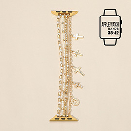 Metal Cross Charm Pearl Beaded Multi Layered Apple Watch Band