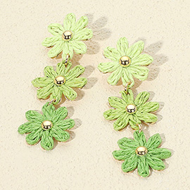 Triple Raffia Flower Link Dropdown Earrings