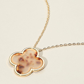 Celluloid Acetate Quatrefoil Pendant Long Necklace