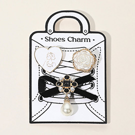 3PCS - Heart Rose Pearl Embellishment Shoe Deco Charm Pin Set