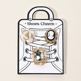 3PCS - Rose Cameo Glass Stone Shoe Deco Charm Pin Set