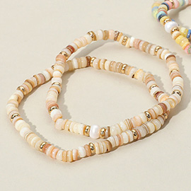 2PCS - Pearl Accented Boho Beaded Stretch Multi Layered Bracelets