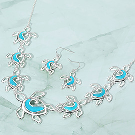 Sea Glass Metal Turtle Link Necklace