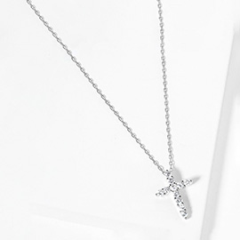 Gold Dipped CZ Stone Embellished Cross Pendant Necklace