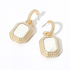 14K Gold Plated Rectangular Mother of Pearl Cluster Dangle Earrings