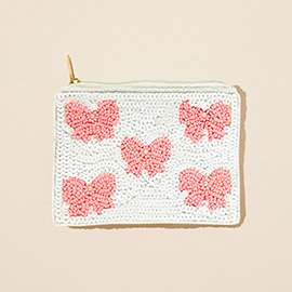Bow Pattern Seed Beaded Mini Pouch Bag