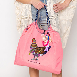 Embroidered Chicken Rope Nylon Tote Bag